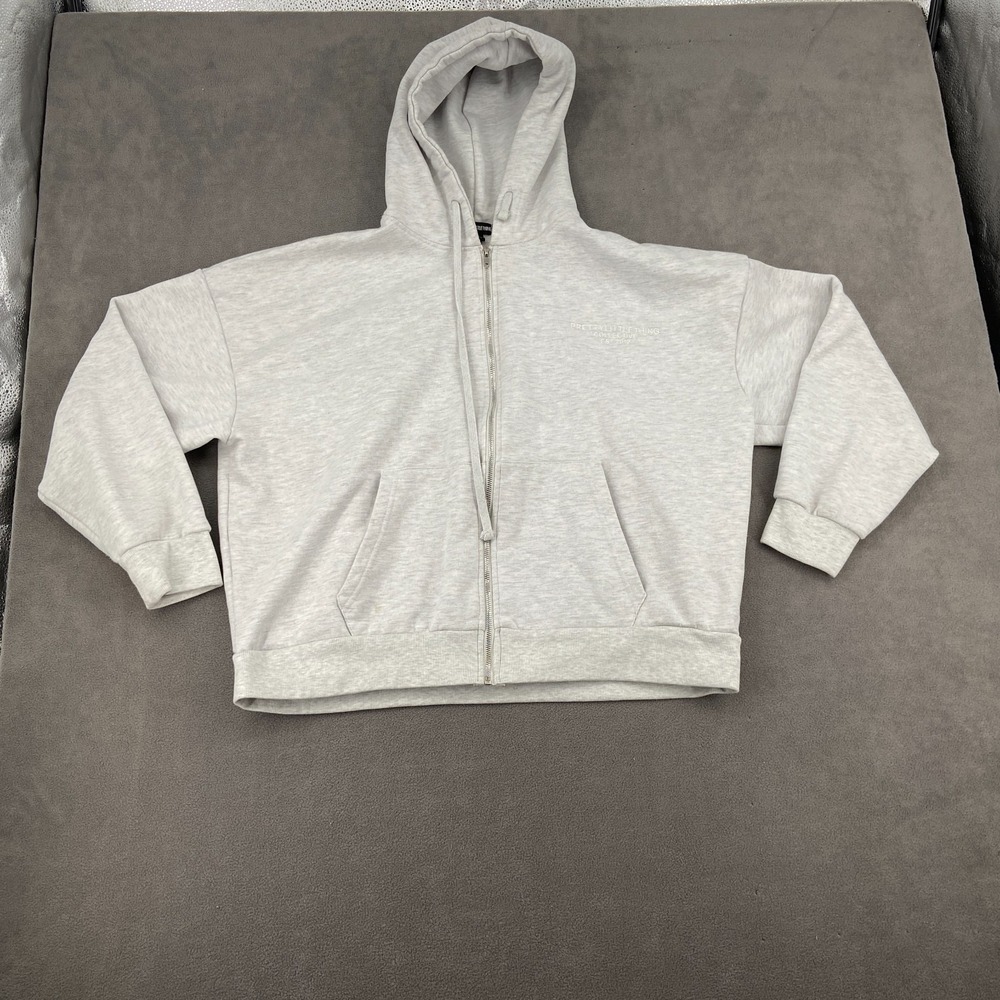 PrettyLittleThing Hoodie Womens Large‎ Heather Gray Cotton Fleece Lined Full Zip